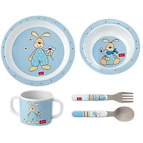 Sigikid Melamin Geschirr-Set Hase Semmel Bunny blau Geschenkset Tasse Schale Teller Besteck zur Geburt Taufe Geburtstag