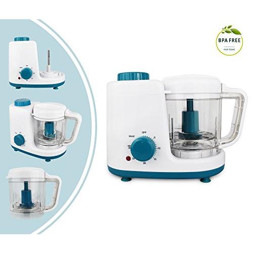 Leogreen - Baby-Küchenmaschine, Mixer für Babynahrung, Weiß/Blau, Funktion: 2 in 1 Dampfgarer und Mixer, Spannung: 220-240 V