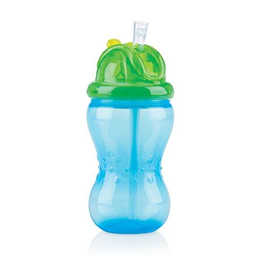 Nûby auslaufsichere Trinkhalmflasche 355ml, mit weichem Trinkhalm aus Silikon und hygienischem Trinkhalmverschluss, 1 Stück, Farbe nicht frei wählbar