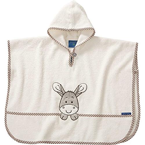 Morgenstern Frottee Badeponcho mit Kapuze one size beige bestickt für Kinder Babys